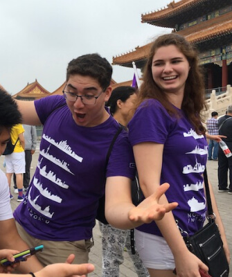 Students at a historic site in Asia