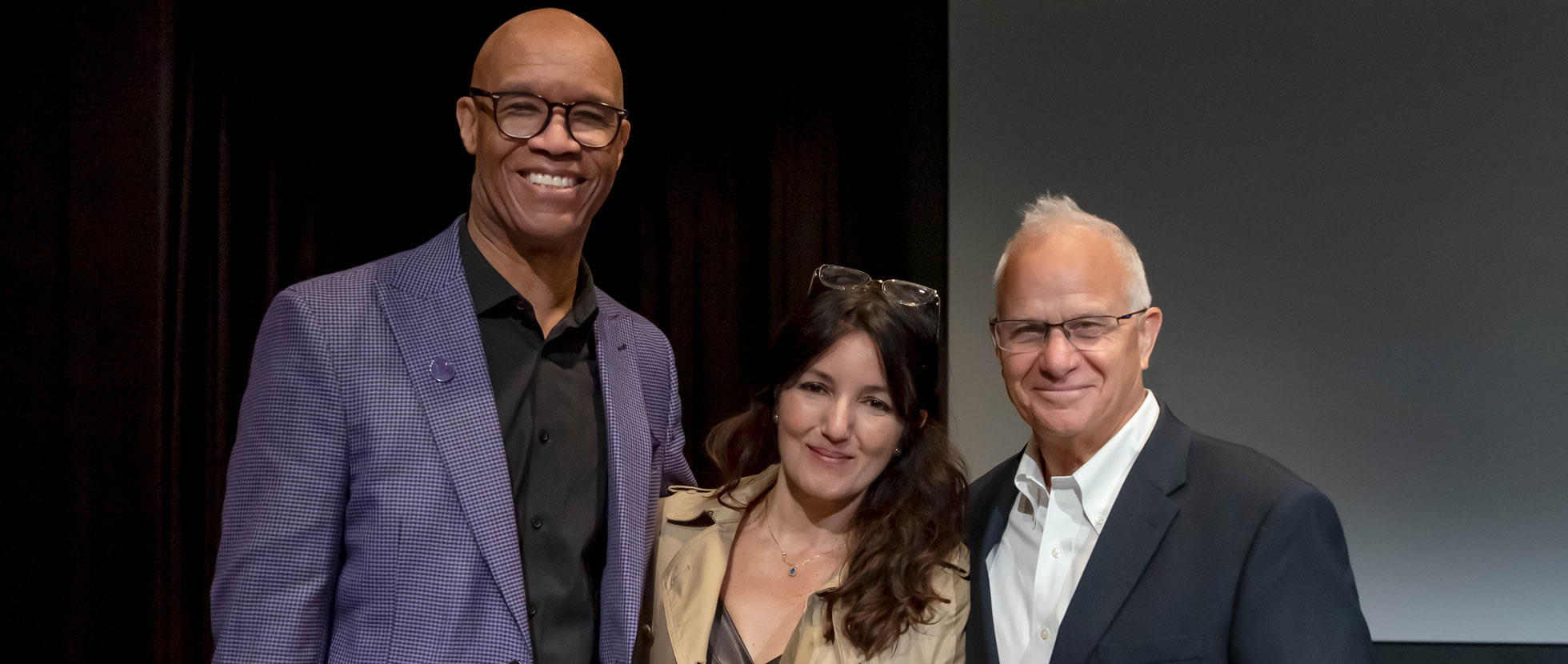 Audiophile conference Vaisman award winners with Medill's Dean