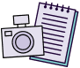 Camera and notepad. 