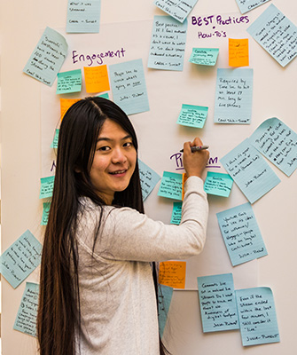 Student taking notes on a board