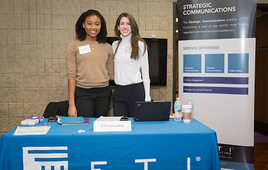 Career table at career fair.