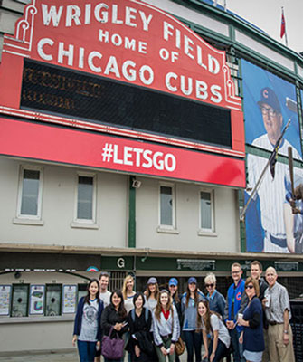 A group of students in front of Wrigley Field