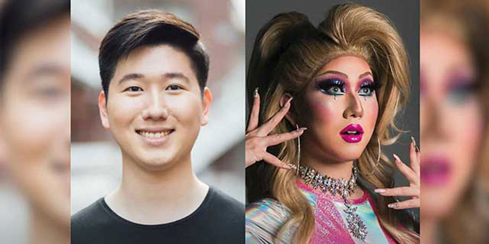 Photo of Eric Shin next to a photo of their drag queen alter ego Erica Chai. 