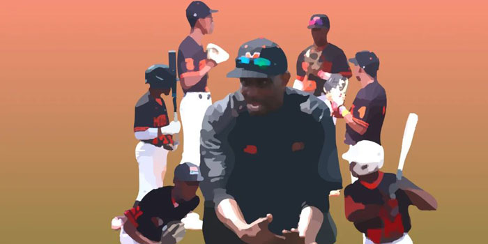 Baseball players in various stances.