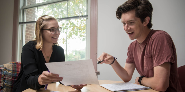 Student talking with a career coach.