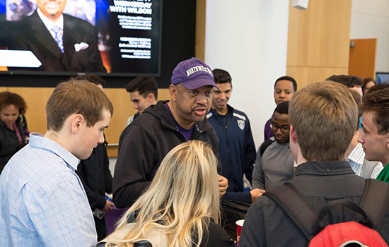 ESPN Commentator Michael Wilbon talking to a group of students.
