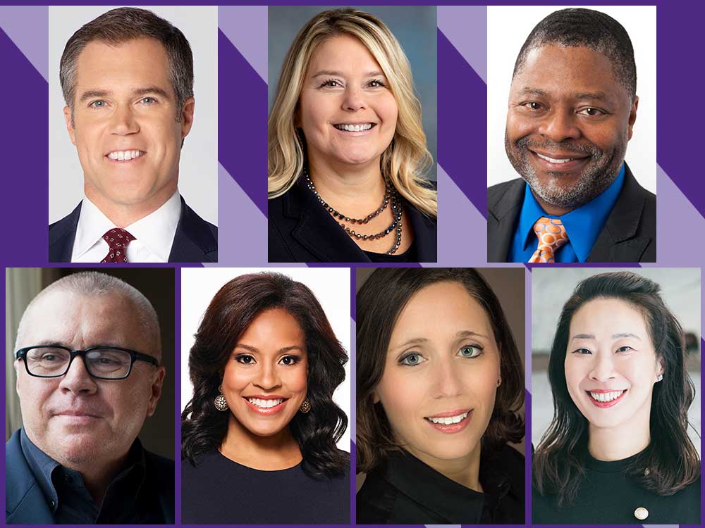 Headshot photos of the seven Medill alumni who are being inducted into the Medill Hall of Achievement Class of 2021.
