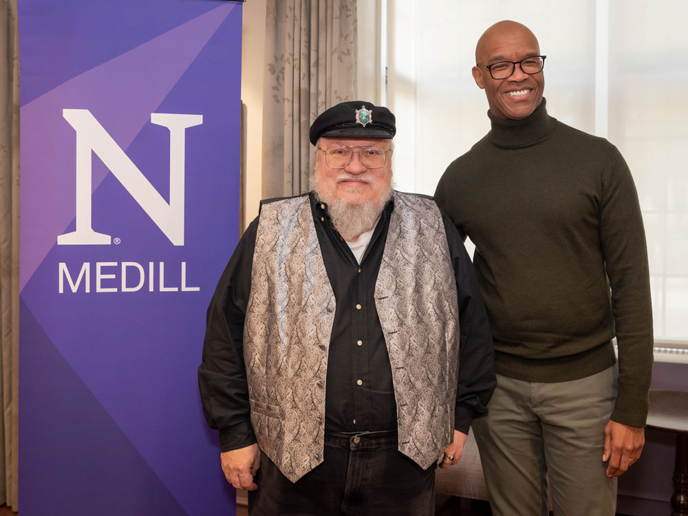 Medill alumnus George RR Martin with Dean Charles Whitaker (BSJ80, MSJ81)