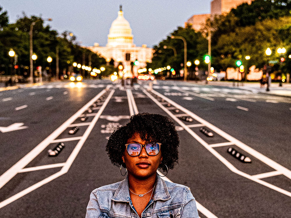 India Walton poses in front of the Capitol building
