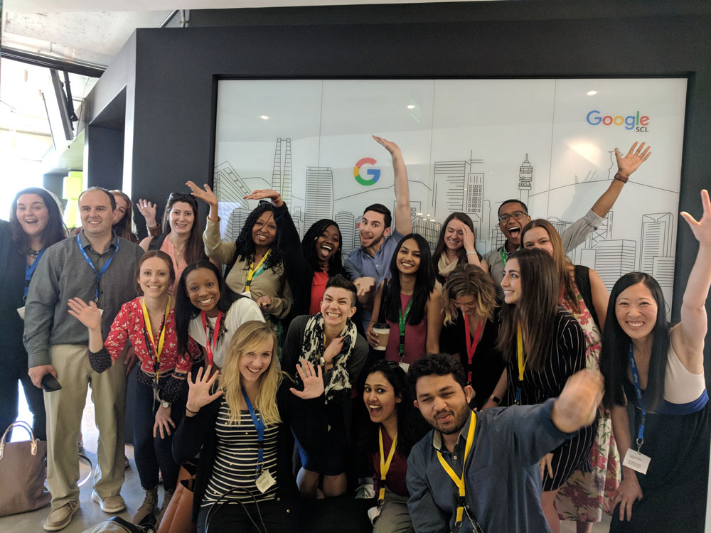 Students pose for a photo at Google's office in Santiago, Chile