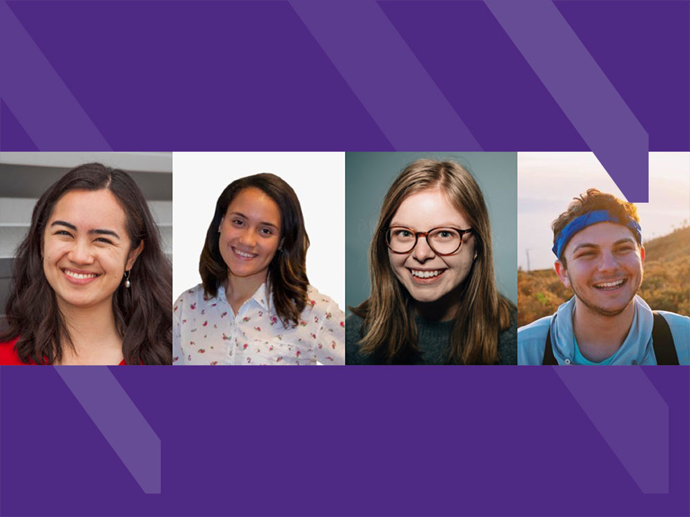 Headshots of the selected students set on a purple background