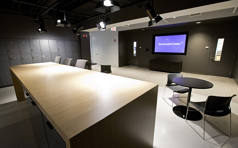 Medill Chicago work space and lockers.