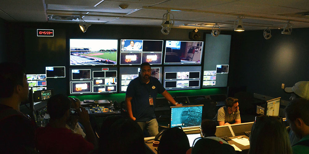 Students and the production team at the Wide World of Sports complex.