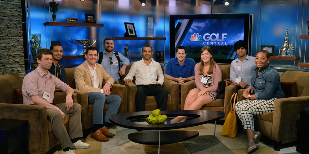 Students take a seat at one of the Golf Channels studios.