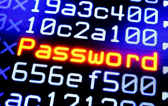 Close-up of computer code with the word "Password" highlighted in red among alphanumeric strings on a dark background, conveying cybersecurity themes.